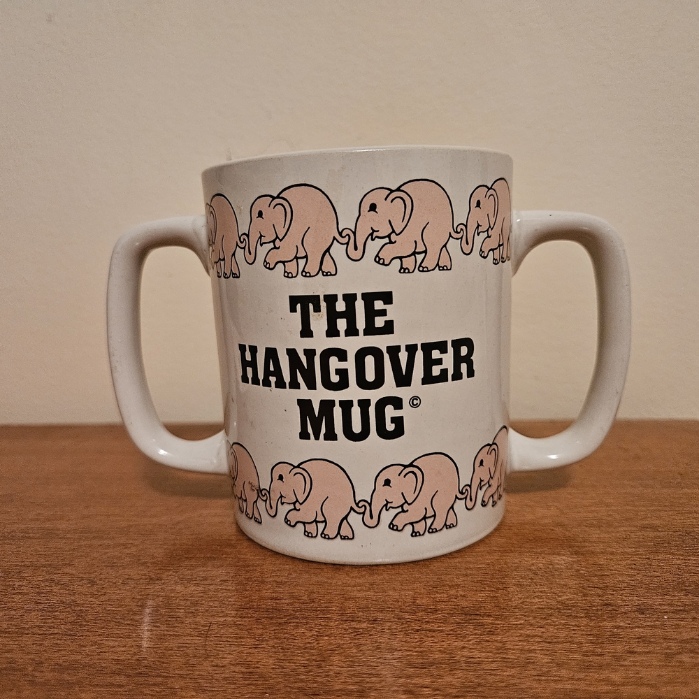 VINTAGE Hangover Mug with Pink Elephants